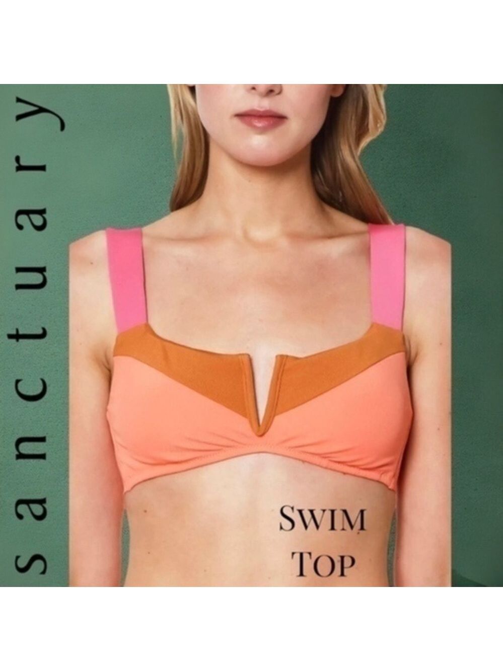 SANCTUARY NWT Block Party Colorblock V-Wire Wide Strap Bralette Bikini Top/SM